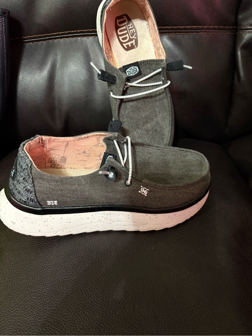 Hey Dude Women’s Gray Canvas Slip-On Loafers with White Sole